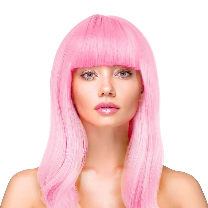 Paruka rovné dlouhé růžové vlasy