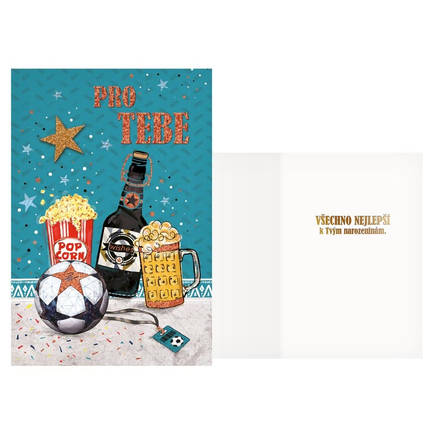 Přání Pro tebe s fotbalovým míčem, popcornem