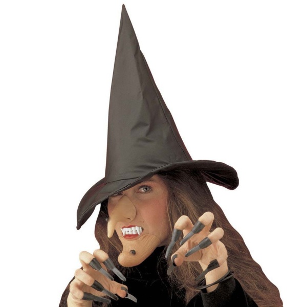 SET Čarodějnice-klobouk, nos,brada, zuby a nehty