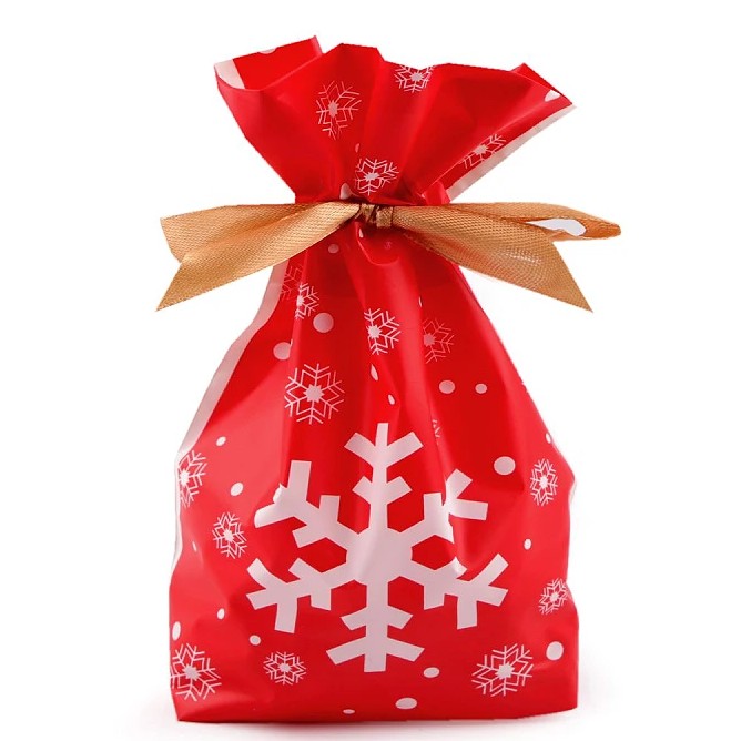 Sáček vánoční se stuhou červený s vločkou 12x17 cm 1 ks