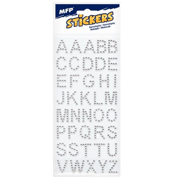 Samolepky kamínky písmenka stříbrné 40 ks