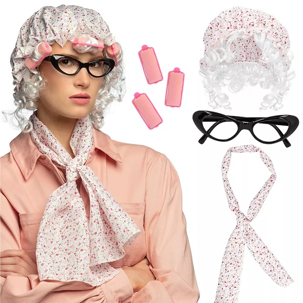 Set Babička (čepice, šála, brýle, natáčky)