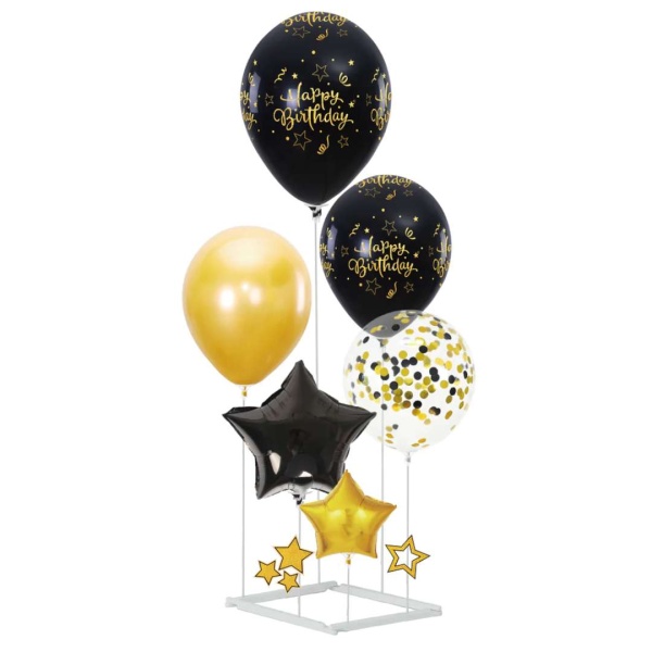 Set balónků se stojanem Happy Birthday černá/zlatá 6 ks