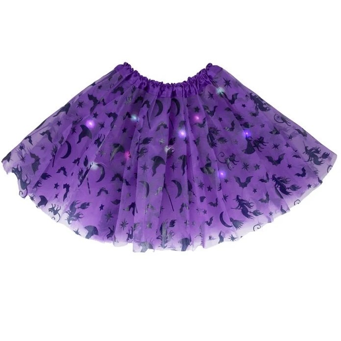 Sukně tylová fialová s čarodějnicemi s LED