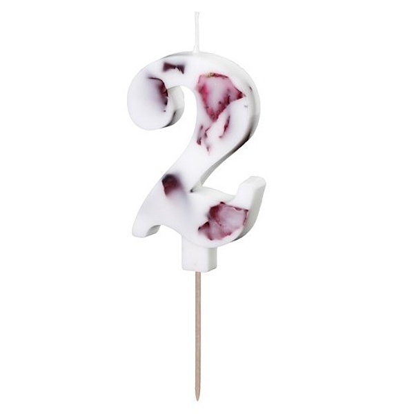 Svíčka číslice 2 bílá s okvětními lístky 8 cm