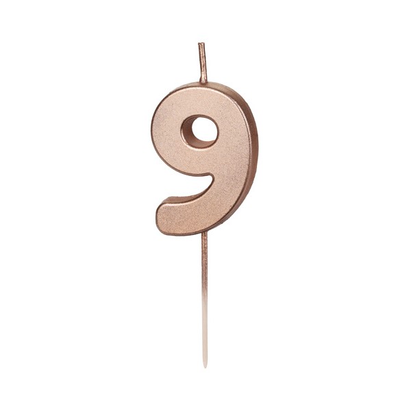Svíčka dortová číslo 9 růžové zlato 4,5 cm