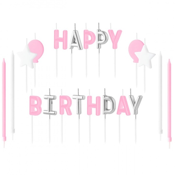 Svíčky narozeninové Happy Birthday růžové