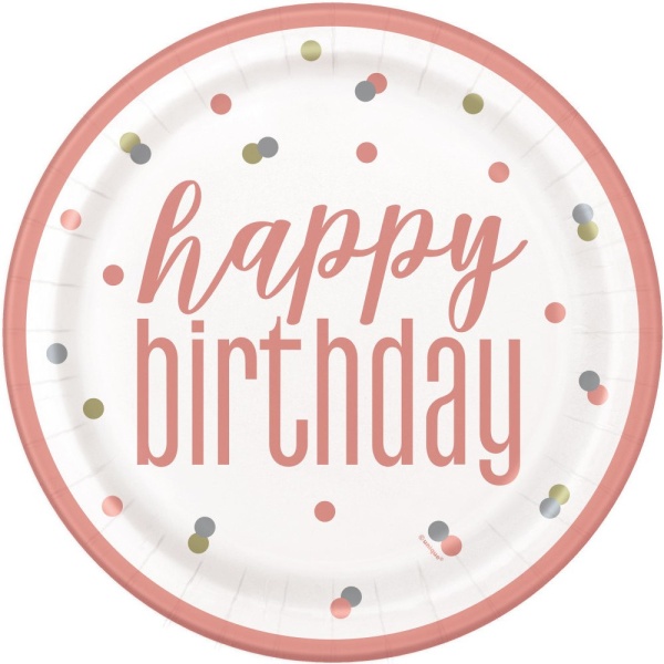 TALÍŘE papírové Happy Birthday růžové puntíky 22cm 8ks