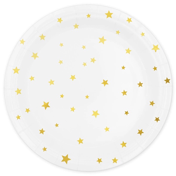 Talíře papírové bílé se zlatými hvězdičkami 18cm 6ks