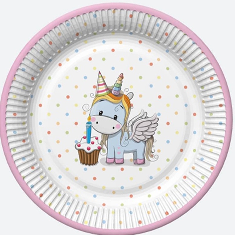 Talířky papírové Jednorožec s puntíky 18 cm 8 ks