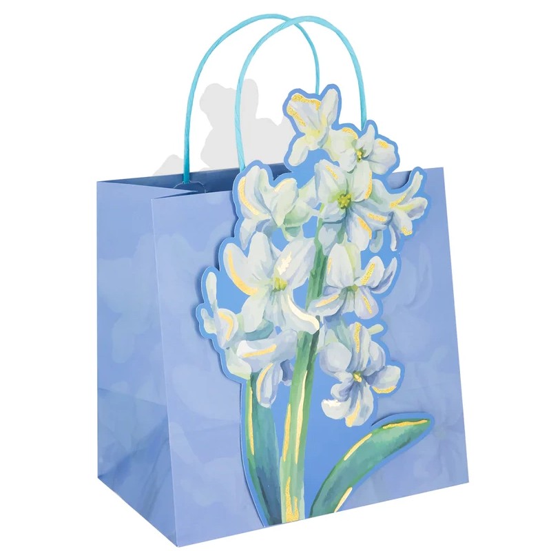 Taška dárková 3D květiny Hyacinty 33,5 cm 1ks