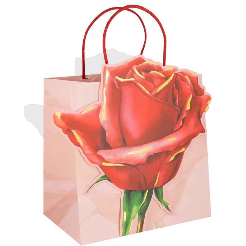 Taška dárková 3D květiny Růže 33,5 cm 1ks