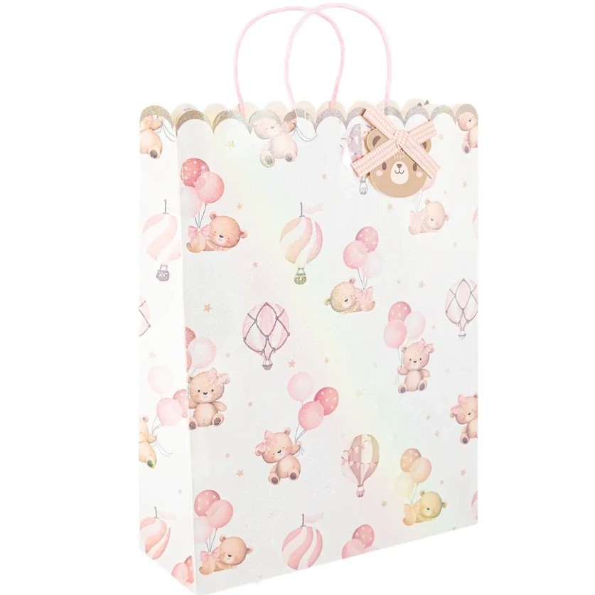 Taška dárková velká s medvídky růžová 32x43 cm