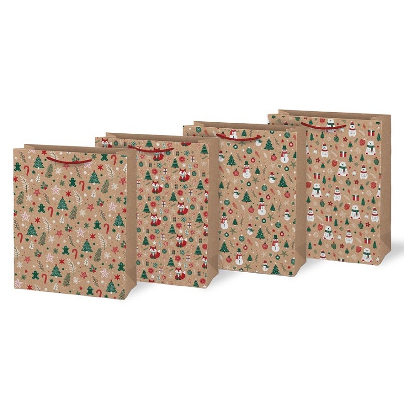Taška kraftová vánoční mix 26x32 cm