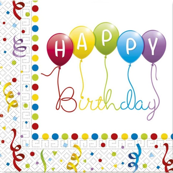 Ubrousky papírové Happy Birthday Streamers 33 x 33 cm 20 ks