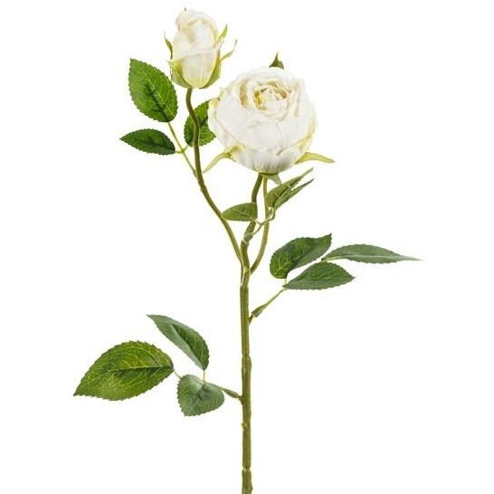 Umělá květina – Růže se dvěma poupaty, 55 cm, světle krémová