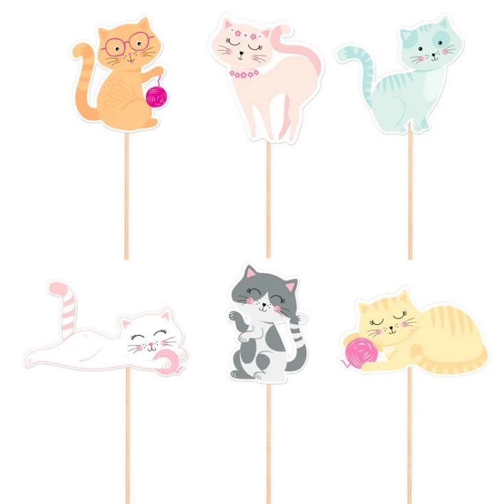 Zápichy na dort Kočky 6 ks