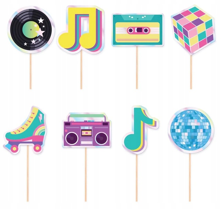 Zápichy na dort Retro Disco 8 ks