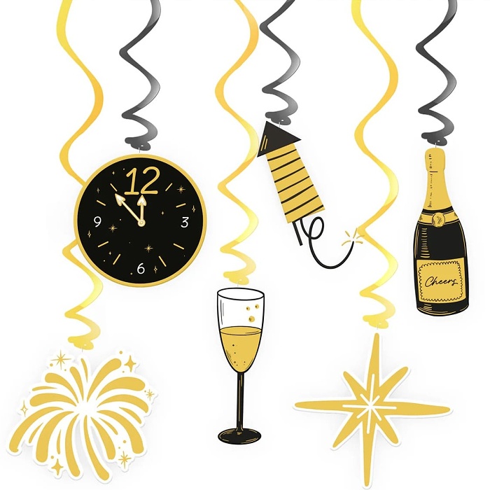 Závěsné dekorace HNY černo-zlaté 6ks