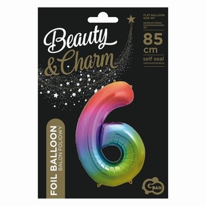 BALÓNEK fóliový číslo 6 duhové 85cm