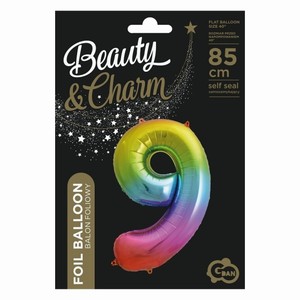 BALÓNEK fóliový číslo 9 duhové 85cm