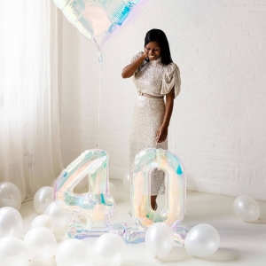 Balónek fóliový stojací číslo "4" duhová 72 cm