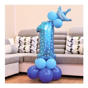 Balónkový set Číslice 1 s korunkou na podstavci modrá