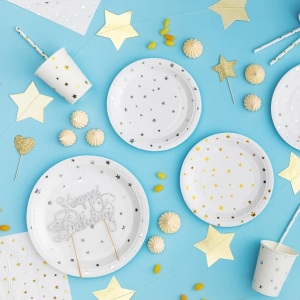 Brčka papírová bílá se stříbrnými hvězdami 10ks