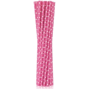 Brčka papírová růžová s puntíky 12 ks