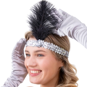 Čelenka flitrová stříbrná s peřím