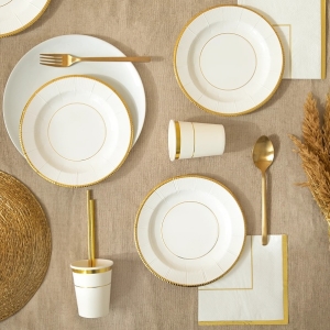 Kelímky papírové bílé se zlatým proužkem 270 ml 6 ks