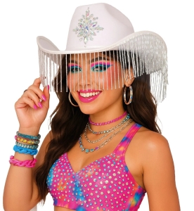 Klobouk kovbojský bílý s třásněmi