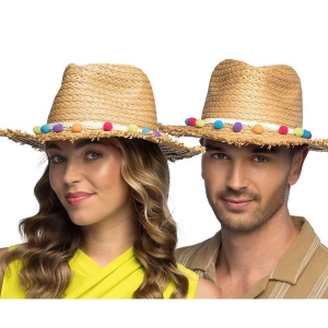 Klobouk slaměný s barevnými kuličkami