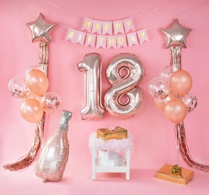 Sada balónků s girlandou - "HB" Rose gold 16 ks