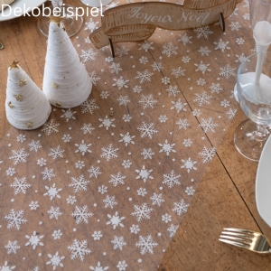 Šerpa na stůl sněhové vločky bílá 27cm x 5m