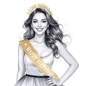 Set čerpa s čelenkou Happy Birhtday zlatá