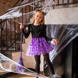 Sukně tylová fialová s čarodějnicemi s LED