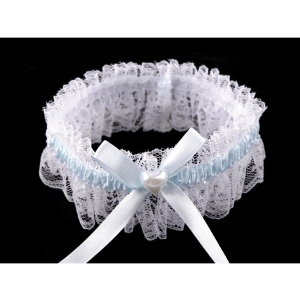 Svatební podvazek se srdcem modro-bílý