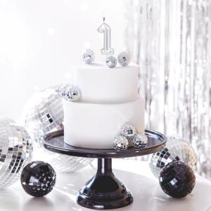 Svíčka dortová lesklá "1" stříbrná 6 cm