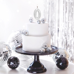 Svíčka dortová lesklá "0" stříbrná 6 cm