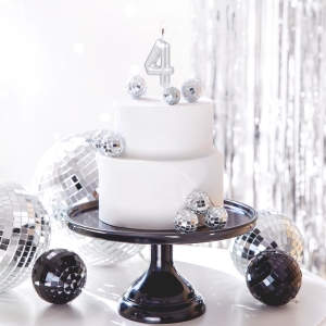 Svíčka dortová lesklá "4" stříbrná 6 cm