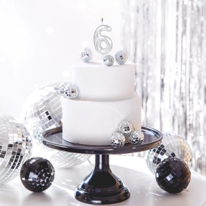 Svíčka dortová lesklá "6" stříbrná 6 cm