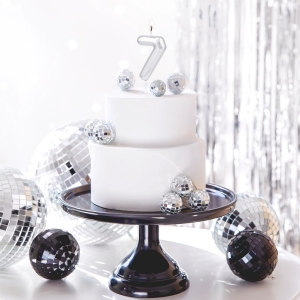 Svíčka dortová lesklá "7" stříbrná 6 cm