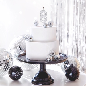 Svíčka dortová lesklá "8" stříbrná 6 cm