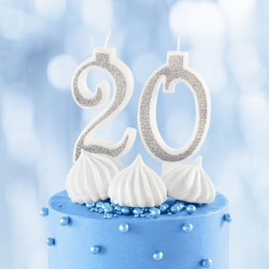 Svíčka narozeninová číslo "0" třpytivá stříbrná 7 cm