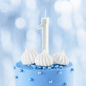 Svíčka narozeninová číslo "1" třpytivá stříbrná 7 cm