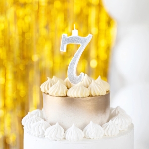 Svíčka narozeninová číslo "7" třpytivá stříbrná 13 cm