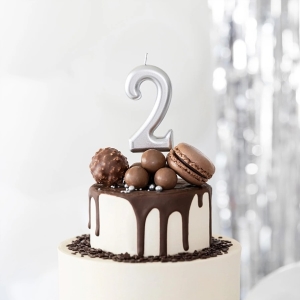 Svíčka narozeninová číslo "2" stříbrná 7 cm