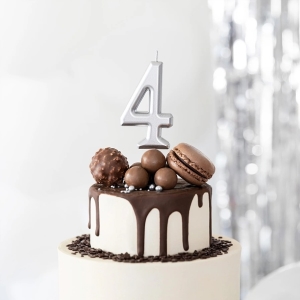 Svíčka narozeninová číslo "4" stříbrná 7 cm