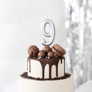 Svíčka narozeninová číslo "9" stříbrná 7 cm